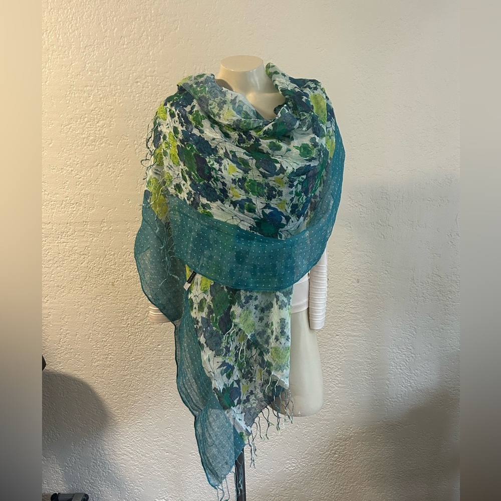 TALBOTS floral 100% linen gauze scarf NWOT